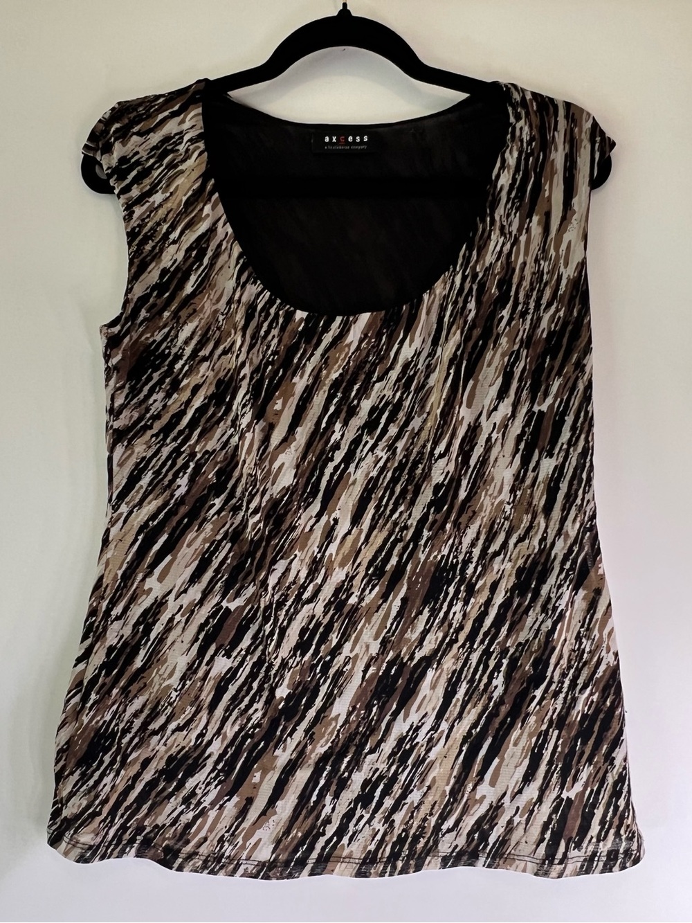 Axcess Brown Abstract Print Scoop Neck Tank Medium Y2k Animal Print Career
